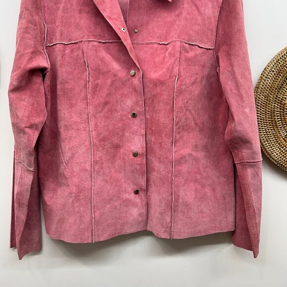 Vintage Revue Pink 100% Suede Button Long Sleeve Top Jacket 10 Western Country - Picture 5 of 9